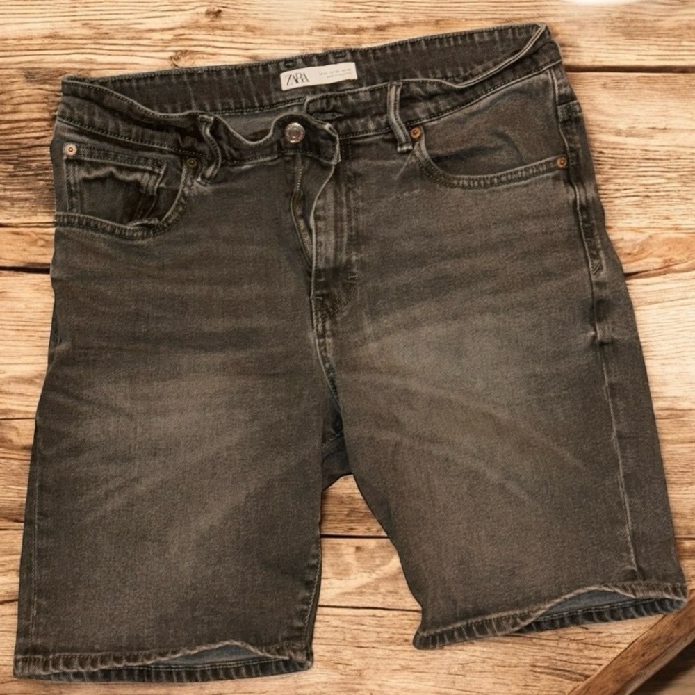 Zara Men's Faded Black Denim Shorts